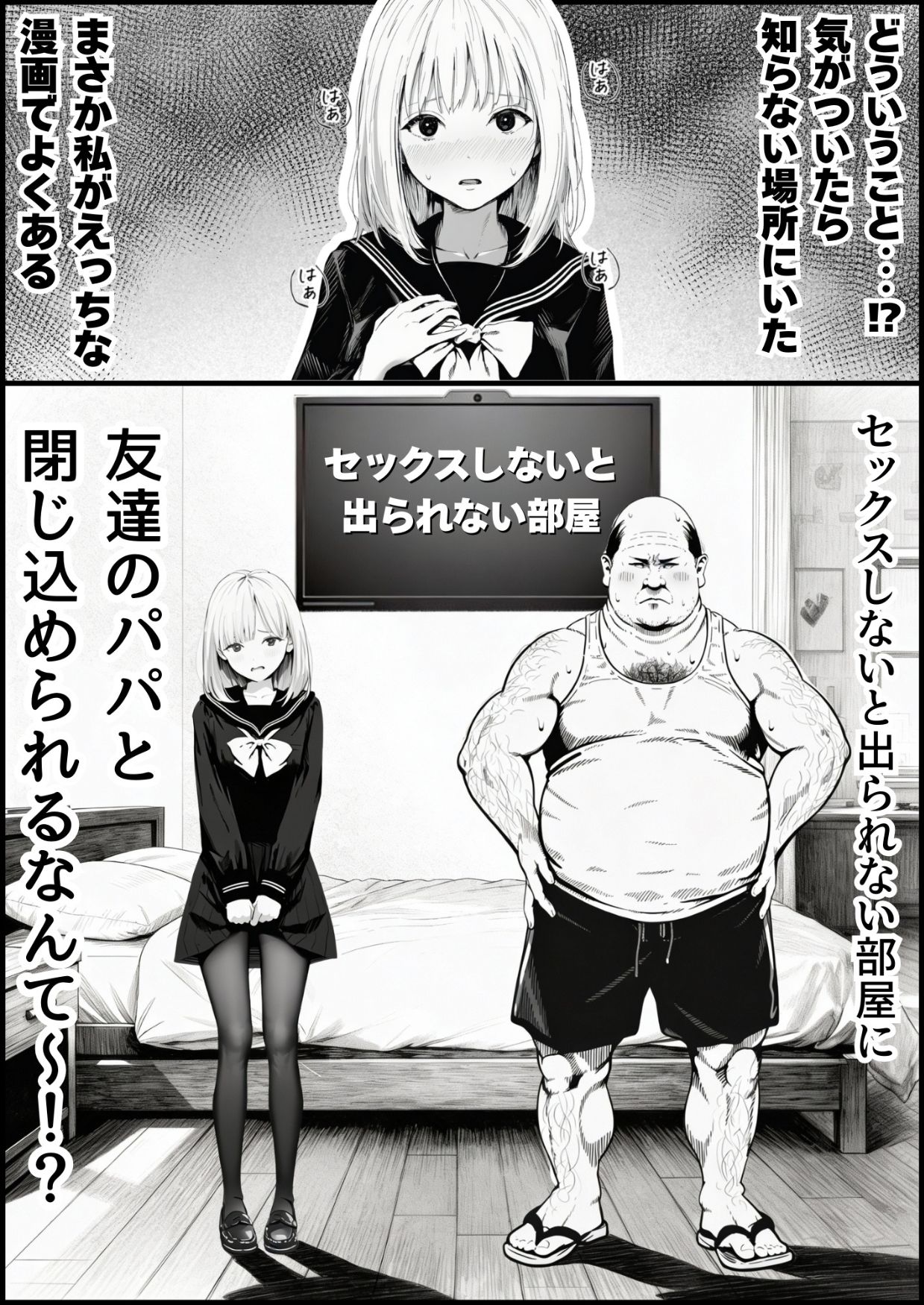 セックスしないと出られない部屋に親友のパパと閉じ込められたんですけど〜！？【竿役が種付けおじさんじゃないとヌケないんだが・・・】の無料抜きポイント画像