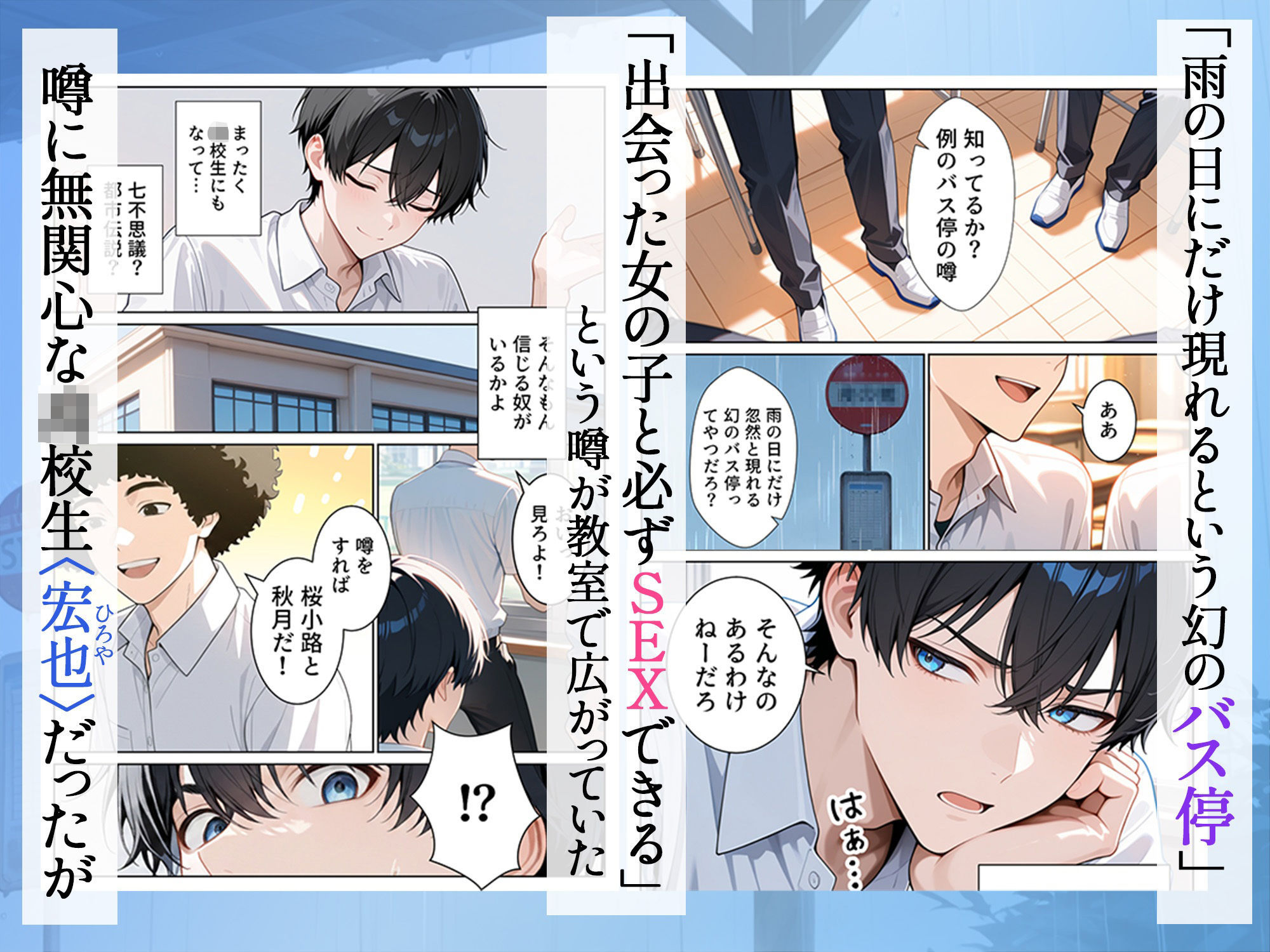 雨宿りのバス停で学園美女と濡れ透けSEXした話【ぱにぱに】の無料抜きポイント画像