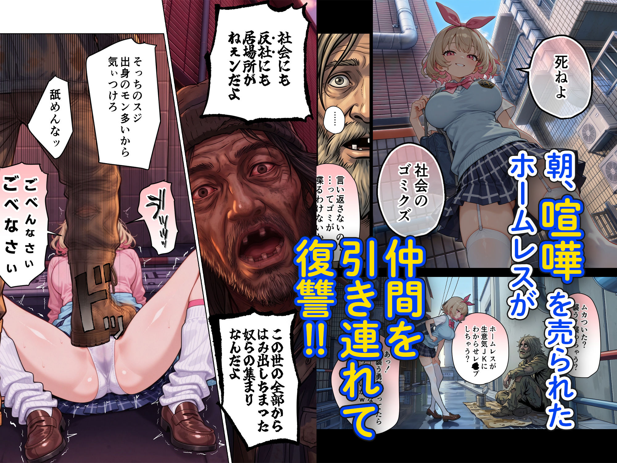 【無料エロ漫画】キモおじ⇔JK入れ替わりホームレス輪●地獄
